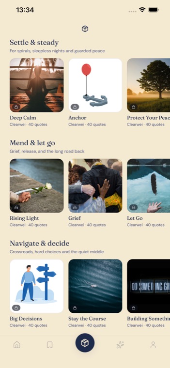 The Clearwei quote packs store, showing shelves of packs with cover artwork.
